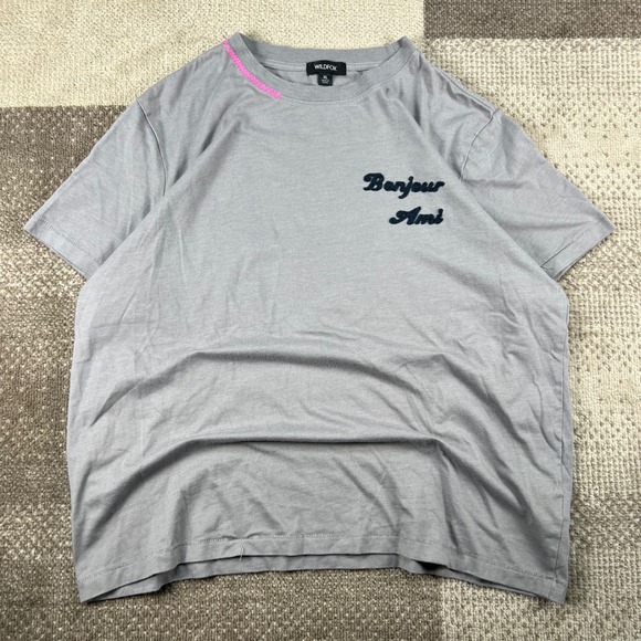 Wildfox Tops - Wildfox Bonjour Ami Grey Graphic T-Shirt XL WF005285 Short Sleeve Cotton Blend